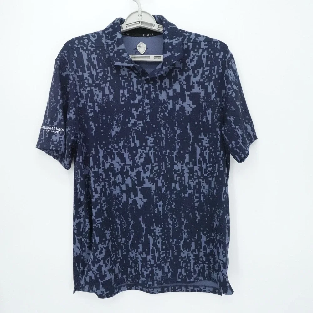 Spanish Oaks Golf Club‎ Polo Mens Medium Blue Digital Camo Stretch Nike Golf